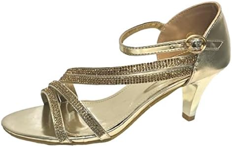 Ubershoes Ladies Womens Sparkly Diamante Low Heel Party Evening Sandals Shoes (7, Gold Metallic)