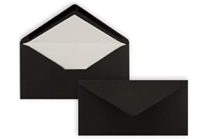 ‎NEUSER PAPIER 50 x DIN Lang Briefumschläge - Schwarz mit weißem Seidenfutter - 11x22 cm - 100 g/m² - ideal für Einladungen, Weihnachtskarten, Glückwunschkarten aus der Serie Farbenfroh