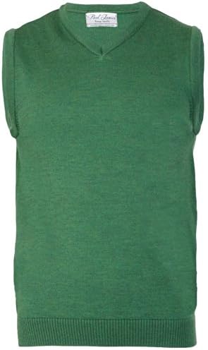 Paul James Knitwear - Watson - 100% Extrafine Merino Wool V-Neck Mens Slipover - Made in England - Green - Made in England-L