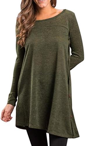 MU2M Women's Classic Loose Round Neck Long Sleeve Irregular Hem T-shirt Army Green US XL