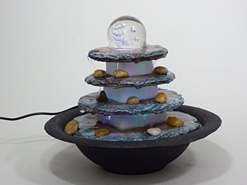 Zimmerbrunnen Terrasse rund Tischbrunnen mit LED farbwechselnd für eine gemütliche, entspannte Atmosphäre, Raumbefeuchter, Brunnen - 7