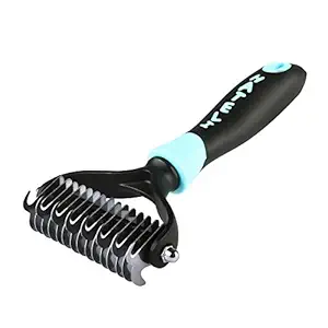 HATELI Self Cleaning Pet Slicker Brush Grooming Hair Deshedding Brush Undercoat Rake Tool for Shedding Dogs & Cats Hair with Long & Short Hair (L-Undercoat Rake, Blue)