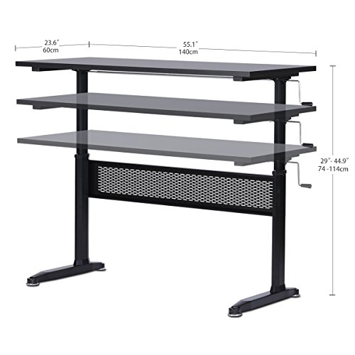 DEVAISE Height Adjustable Standing Desk with Side Crank Handle; 140cm Wide, Black