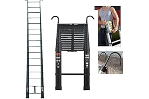ROYALSWILL Échelle télescopique de 6,2 m avec Crochet et Pieds antidérapants | Échelle Pliante antidérapante en Aluminium de qualité supérieure | Charge Max de 150kg | 15 échelons – 109 cm à 6,2 m | Noir