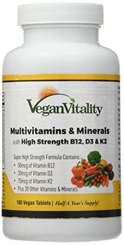 Multivitamines et minéraux végétaliens à haute teneur en vitamine B12, D3 et K2. 180 comprimés de multivitamines - 6 mois d'approvisionnement. Conçu pour les végétaliens et végétariens