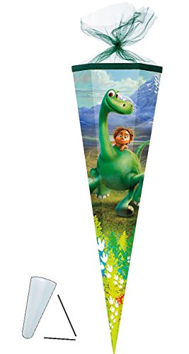 Schultüte - " Arlo & Spot - der gute Dinosaurier " - 22 / 35 / 50 / 70 / 85 cm - Zuckertüte ALLE Größen - mit / ohne Kunststoff Spitze - für Mädchen & Jungen - Dino - Dinos / Urzeit - the good Dinosaur - Film - Saurier
