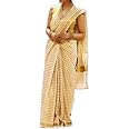 WiMO ready to wear saree, 1 minute saree, traditional Kerala kasavu saree, quality handloom cotton, running blouse with zari border