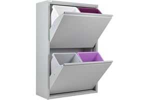 STARMART Pattumiera per Differenziata | EcoPatty Grigio| Raccolta Differenziata |Mobile Metallo| Salvaspazio | Interno, Esterno| 2 Scomparti| 4 secchi| 60 Litri | già Montato