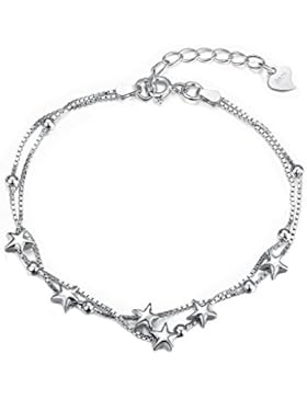 Sternchen-Bettelarmband mit Perlen und Anhänger aus Sterling-Silber