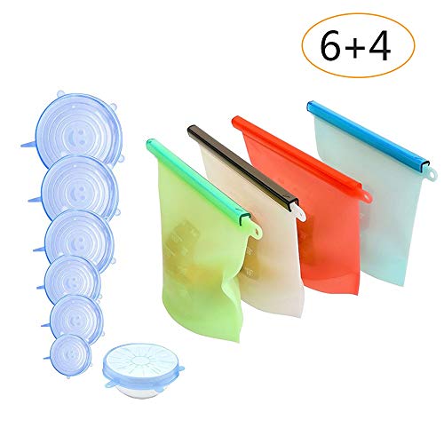  Bolsa de conservación de alimentos de silicona reutilizable de 4 piezas,6 unids Tapón de Silicona Tapas Reutilizables Tapas de Silicona Ampliable Universal/Almacenamiento de Alimentos