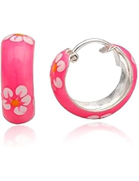 JAYARE Kinder-Creolen Blume Blüte 925 Sterling Silber Emaille 15 x 6 mm rosa pink Ohrringe