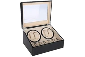 YUYTE Uhrenbeweger, Uhrenbeweger für 4 Automatikuhren + 6 Gitter Uhrenkoffer Uhrenhalter, Automatische Uhrenbeweger Box mit Leiser Motor, für Automatikuhren Mechanischen Uhren (Schwarz)