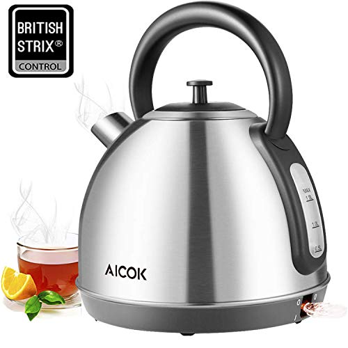 Preisvergleich Produktbild AICOK Klassischer Wasserkocher, Retro-Teekessel, gebürsteter Edelstahl, Schnellkocher, schnurloser Krug Wasserkocher, automatische Abschaltung und Trocken-Schutz, 1,5 l [Energieklasse A+++]