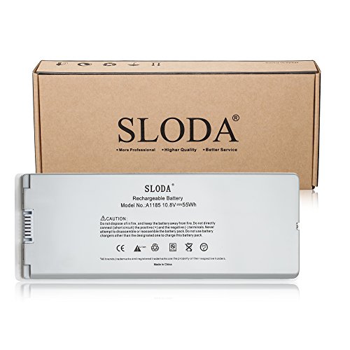 SLODA New Laptop Akku für MacBook 13″ Apple A1185 A1181 MA254 MA255 MA472 MA561 MA566 MA700 MA701 MB061 MB062-Serie [Li-Polymer, 5600mAh, Plastikbehälter] - 5