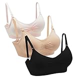 iLoveSIA Womens Maternity Nursing Bra 3Pack Beige+Black+Pink L Fit 34CD 36BC 38AB