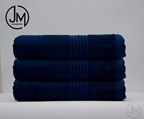 JOHN MERCER, 3-Pack Hand Towels Classic Soft &amp; Absorbent, 100% Cotton (Refined Combed), W50 x L100cm (Navy Blue)