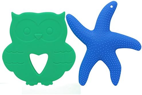 AILAMS Baby Teething Toy,BPA-Free FDA Approved Food Grade Silicone,Toddlers Teether Ring (Green Owl and Blue Starfish)