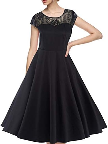 Evening Dresses for Women,LianMengMVP Women's Lace A line Skirt Black Red Ruched Bust Party Dress Short Sleeve Slim…