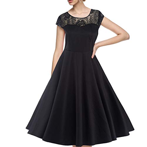 Evening Dresses for Women,LianMengMVP Women's Lace A line Skirt Black Red Ruched Bust Party Dress Short Sleeve Slim…