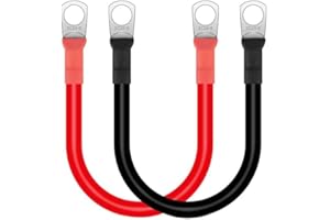 KingYH 2 Pezzi Cavo da Batteria 30cm Cavo Batteria con Occhielli per Auto 2AWG 35 mm² Cavo di Alimentazione in Rame per Energia Solare Auto Motociclette-Rosso e Nero