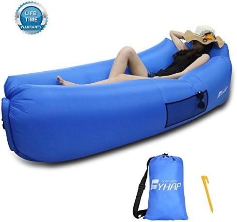 Inflatable Lounger Chair FYHAP Air Lounger Lazy Sofa Blow up Couch Portable Air Hammock for Travelling, Camping, Hiking, Pool Floats, Beach, Sleeping, Backyard, Picnic with Securing Stake and Carrying Bag