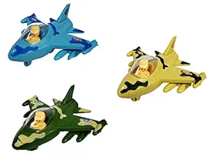 Emob Pack of 3 Push and Go Friction Powered Army Military Fighter Plane Toy for Kids (Multicolor)