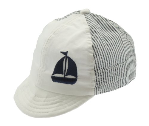 Baby Boys 100% Cotton White & Navy Stripes Nautical Hat Baseball Cap Navy Boat In 6-12 Months