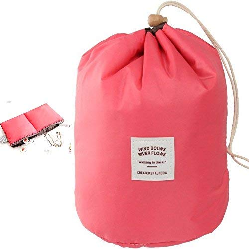 DOBO® Borsa da donna porta cosmetici trucco case da viaggio borsello make up organizzatore con tasche e mini astuccio - Chiusura a cordoncino (Rosso)