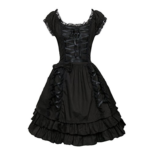 Nofonda Robe Noire Classique, Robe Lacée en Couches, Style Gothique et Lolita, Costume des Femmes pour Halloween, Noël, Soirée, Cosplay (Moyen)