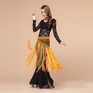 DESY Belly Dance Outfits Women's Training Polyester Lace Lace 3 Pieces Long Sleeve Natural Pants Top Hip Scarf M: 96 L: 97 , l