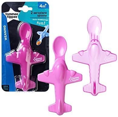 Baby Feeding Spoons Aeroplane Spoon Tommee Tippee Explora Cutlery Utensils 2Pk (Pink)