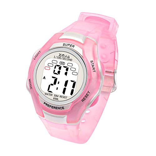 Relojes Niños, Reloj Digital para Niños y Niñas, Resistente al Agua, Reloj de Pulsera Digital con Despertador, cronómetro, Fecha, Semana y Calendario (Rosado)
