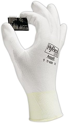 Ansell 116006 HyFlex Lite 11-600 Polyurethane Coated Knit Gloves, 8.5" Length, 4.5" Width, 0.33" Height, Size 6, White (Pack of 12)
