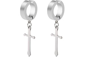 LAFATINA Pendientes de Cruz Colgantes con Clip Bisagras Pendientes para Hombres Mujeres sin Piercing Joyería para Graduación Pascua Navidad