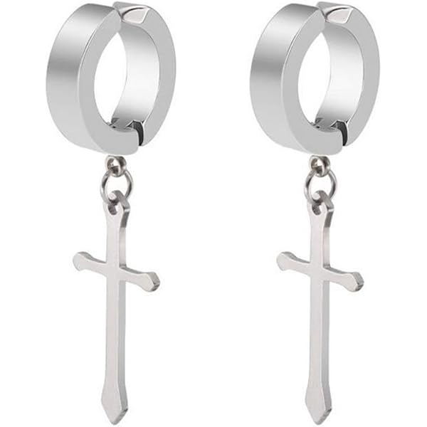 Boucles D'oreilles Sans Trou - Acier Inoxydable - Modèle Croix - Lot De 3 Paires - Homme/Femme