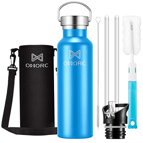 OMORC Bottiglia Acqua in Acciaio Inox 1000ML/600ML,Borraccia Termica Isolamento Senza BPA Anti-Condensazione Freddo 28 Ore & Caldo 14 Ore,2 Cappuccio Intercambiabili