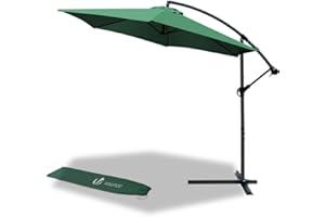 vounot® Parasol déporté hexagonale 3M avec Manivelle Anti-Retour Parasol déporté inclinable Toile 180 gr/m2 avec protection UV Hauteur 235cm 6 Baleines en acier Inclus housse de protection Vert