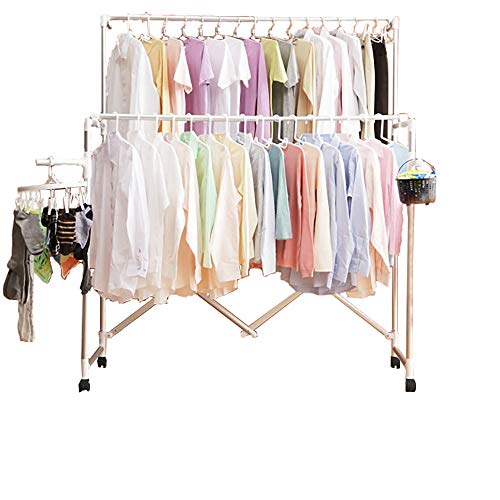 NEUN WELTEN Adjustable Large Capacity Indoor Drying Clothing Rack with Wheels Length up to 4ft in Stainless Steel (White, 2 Tier)