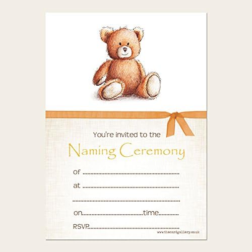 Naming Ceremony Invitations - Vintage Teddy Bear - Pack of 10