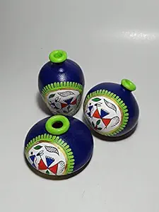 IRA Terracotta Warli Handpainted Blue Miniatures for Living Room & Home Decoration (Set of 3)