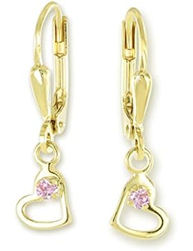 VASCAYA Damen Ohrhänger Ohrring Herz mit Zirkonia, rosa Gold 333 Geschenk