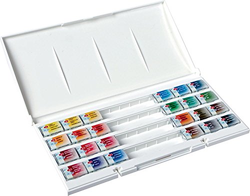 White Night Künstler Aquarellfarben Künstler Aquarellfarbens Set 24 Pans, Plastic Box New