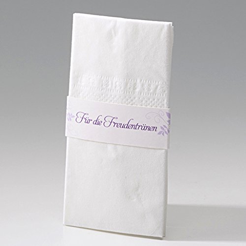 Taschentuchhalter "Ute", 40 Stück - Taschentuchhalter in Creme mit Rankenornamenten und Aufdruck "Für die Freudentränen"