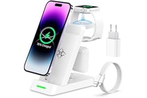TEIONE 3 en 1 Base Cargador iPhone y Apple Watch,Cargador Inalambrico iPhone Estación de Carga Rapida con 18W Adapter para iPhone 14/13/12/11/XR/X/8/7/6,Apple Watch Series 9/8/7/SE/6/5/4/3/2,AirPods 2/3/Pro
