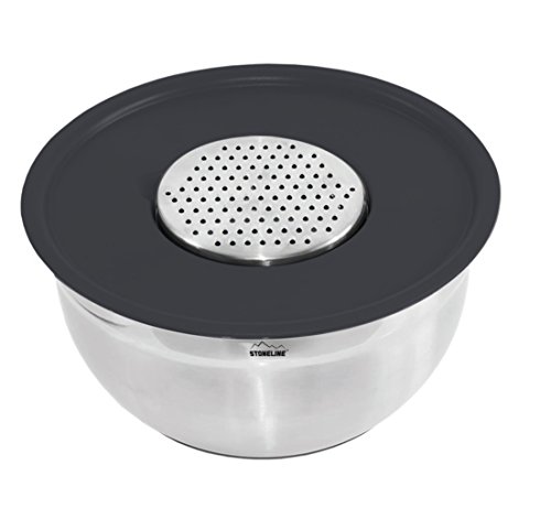 STONELINE 18211 Multifunktionsschüssel mit 3 Reiben zum Hobeln, Schneiden und Raspeln, inklusive Deckel, edelstahl optik / schwarz, 26.4 x 26.4 x 14.9 cm - 2