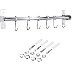 Sumnacon Barre de Crédence Cuisine en Acier Inox avec 6 Crochets Amovible pour Suspendre les Ustensiles de Cuisine --Cuillère à Soup, Casserole etc.