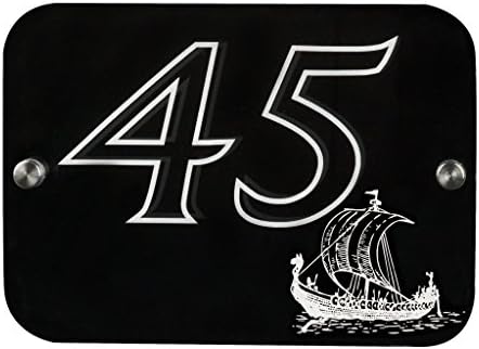 House Sign Number Plaque Custom Made Personalised With Emblem of Viking Ship | 12 Colours | 6 Designs