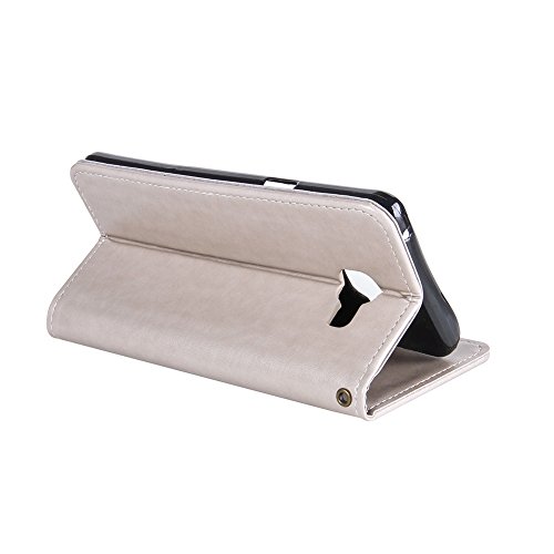 SKYXD Leder Hülle für Samsung Galaxy A5 2016 Rosen Blumen und Schmetterlings Muster,PU Folio Klappbar SchutzHülle [Brieftasche Kartenfach / Magnet / Standfunktion / Trageschlaufe] KlappHülle für mit [Koala Handyanhänger + Eingabestift] 3 in 1 Zubehör Set Handy Tasche Etui for für Samsung Galaxy A5 2016 A510F Bookstyle Flip Case Leather Cover With [Stylus and Dust Plug]- Grau - 4