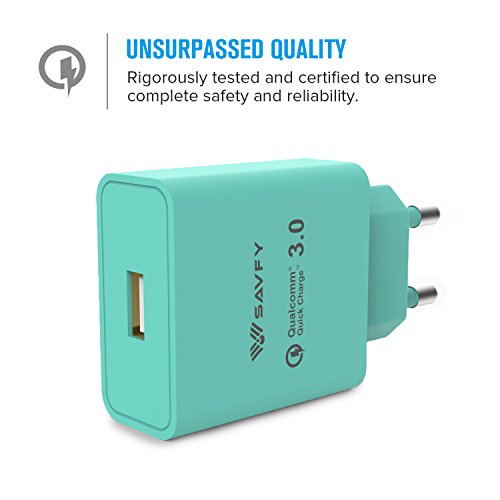 SAVFY USB Schnellladegerät [Qualcomm Quick Charge 3.0] 18W mit Mikro USB Schnellladekabel Highspeed USB Ladegerät für Smartphones & Tablets und andere USB ladende Geräte Mintblau - 3