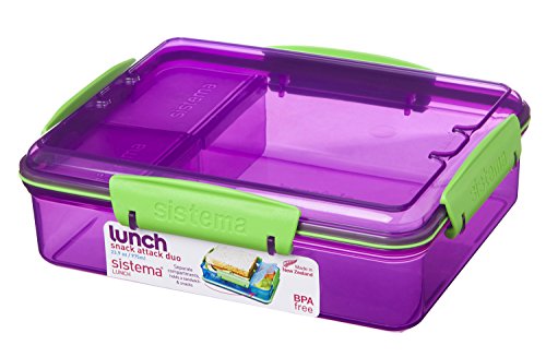 Sistema 975ml Multi Compartment Snack Attack Duo Lunch Box, Purple by Online Kitchenware